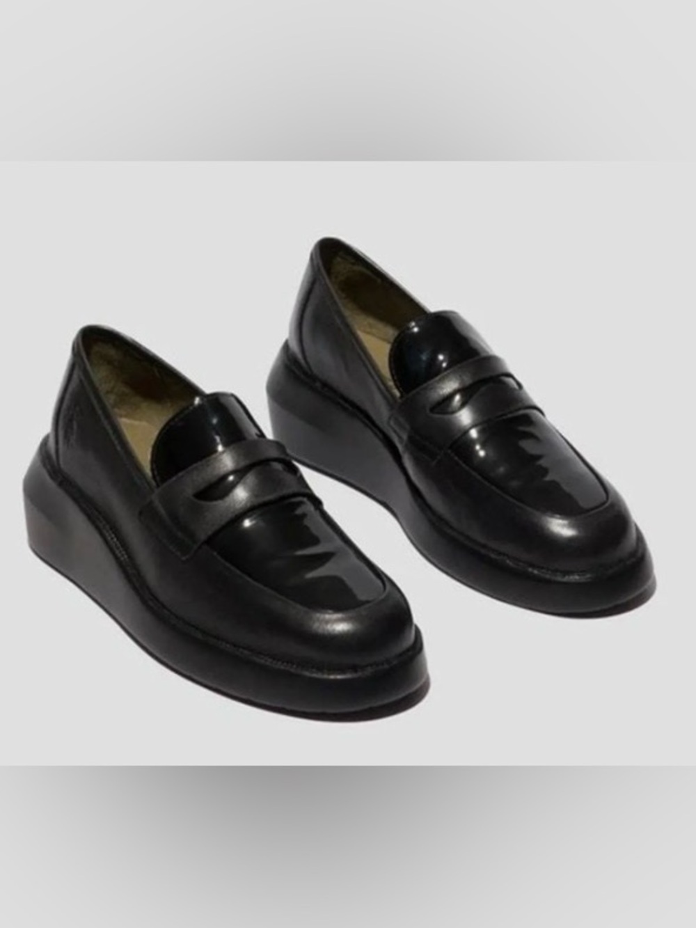 Fly London, Black Patent Leather Chunky Platforms made in Portugal.
